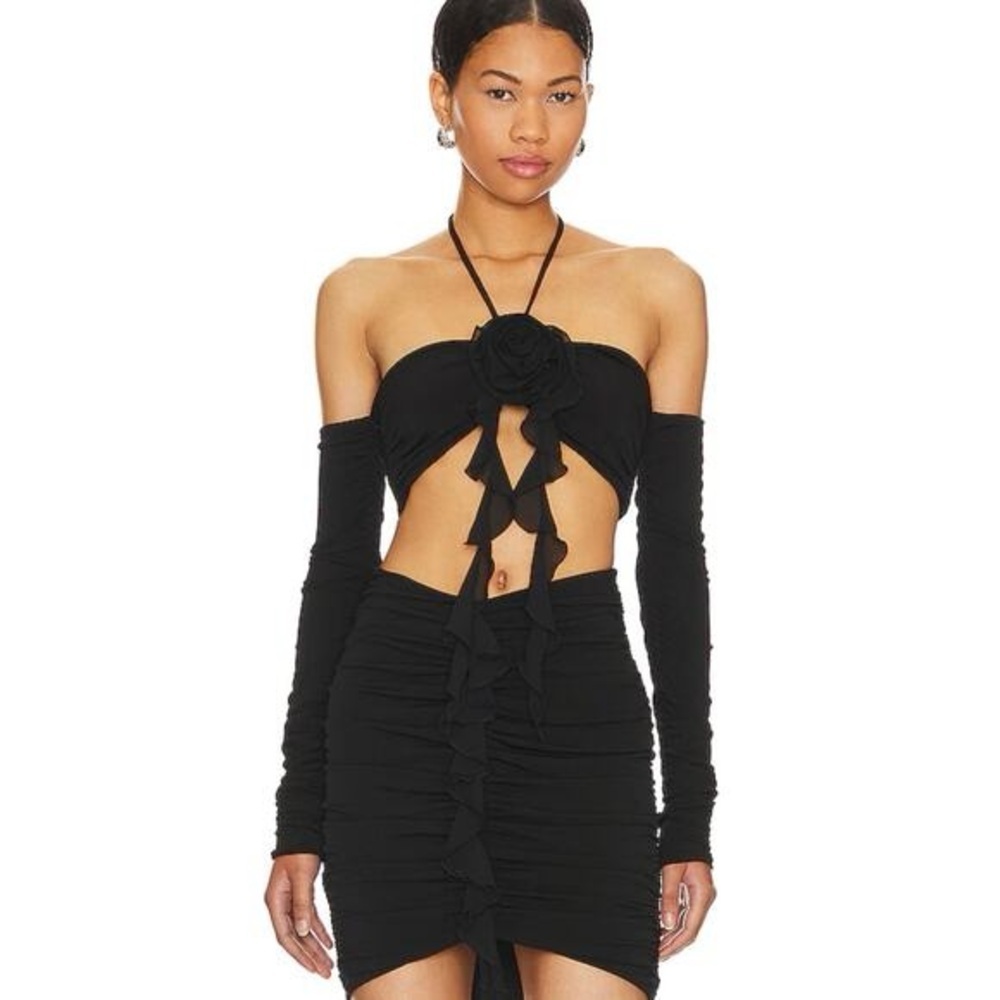 NBD Black Halter Raffle Crop Top Size XS